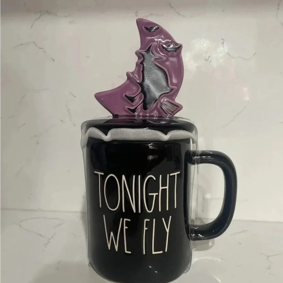 Rae Dunn Other - Rae Dunn “TONIGHT WE FLY" Mug Cup with Witch Topper Halloween Black & Purple NEW